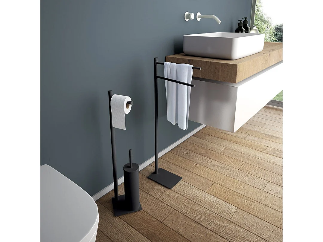 Porte-Rouleau De Papier Toilette Et Porte-Brosse De Toilette Acier Noir Mat  | Silene