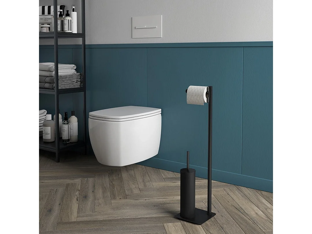 Porte-Balai Et Porte-Rouleau De Papier Toilette Moderne Noir Mat | Re