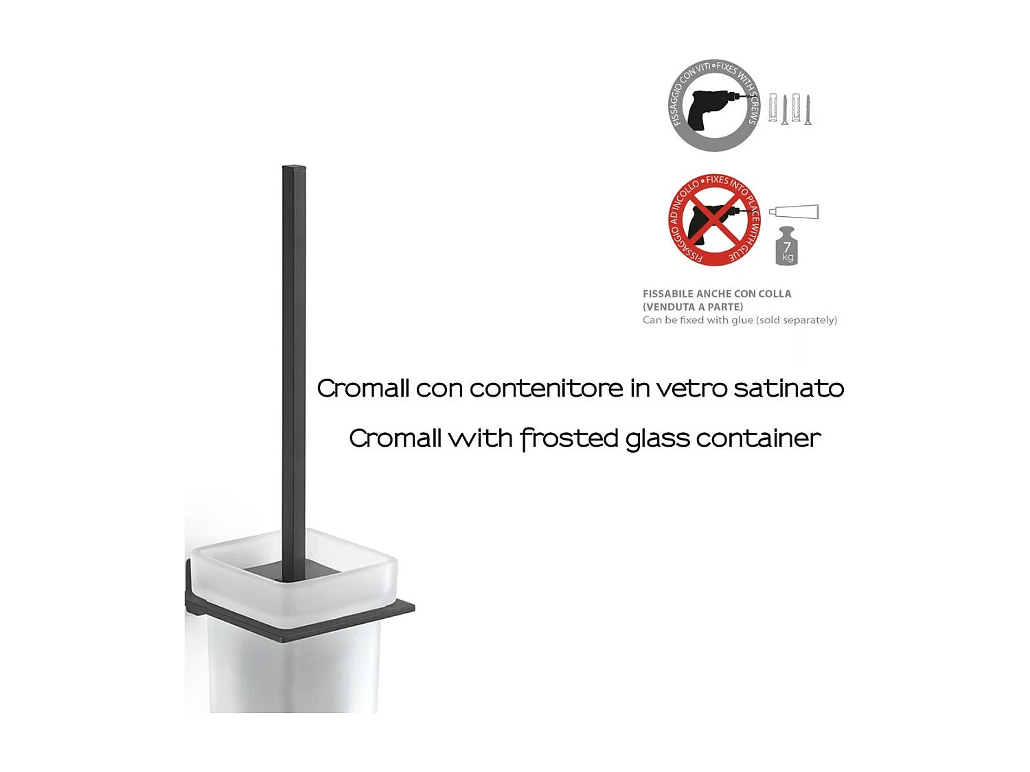 Porte-Balais Mural Pour Toilettes En Verre Dépoli Et Acier Noir | Atene