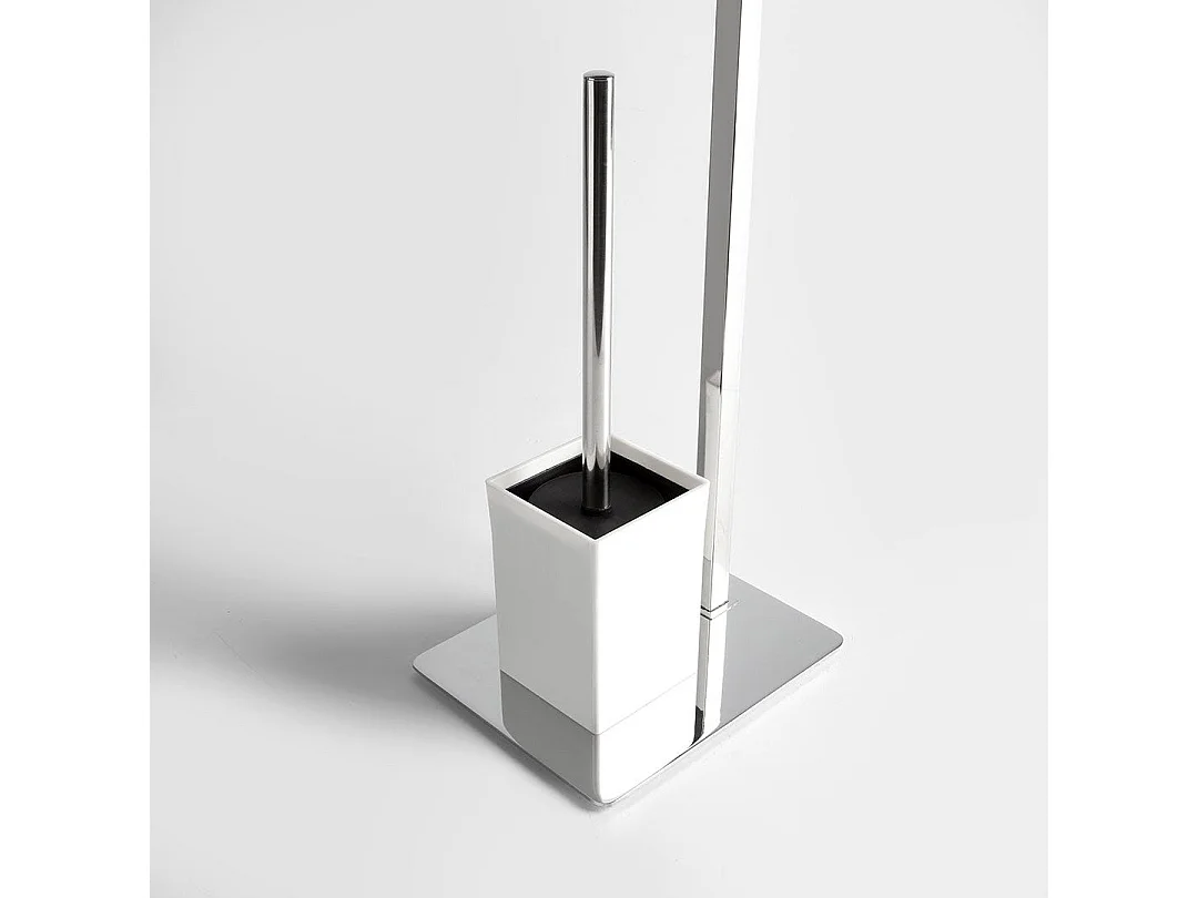 Piédestal Avec Cadre Porte-Rouleau De Papier Toilette Chromé Et Porte-Brosse De Toilette Blanc