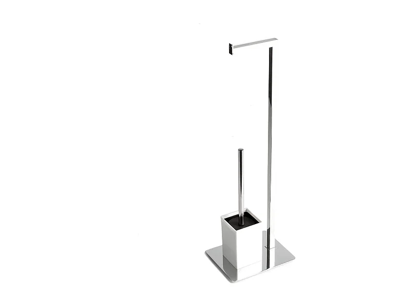 Piédestal Avec Cadre Porte-Rouleau De Papier Toilette Chromé Et Porte-Brosse De Toilette Blanc