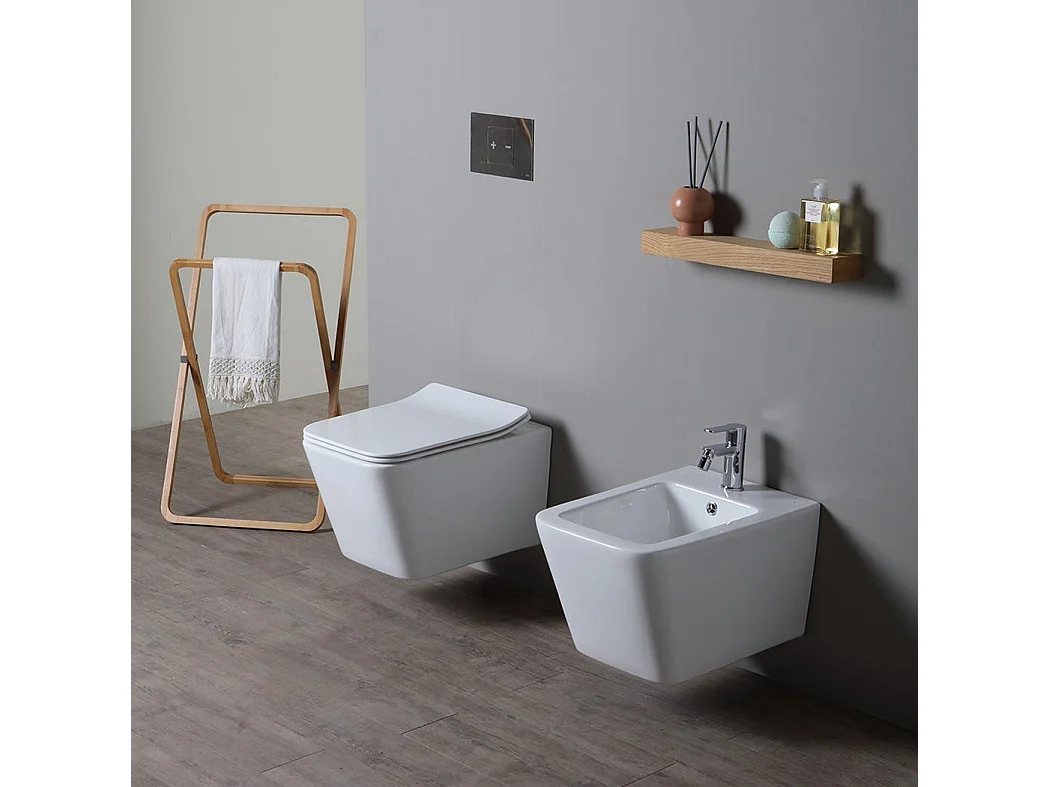 Couple De Sanitaires Suspendus En Céramique Sans Rebord | Rock