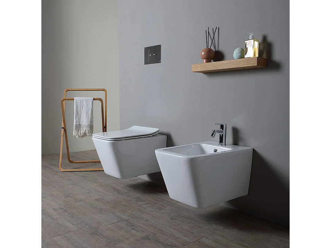 Couple De Sanitaires Suspendus En Céramique Sans Rebord | Rock