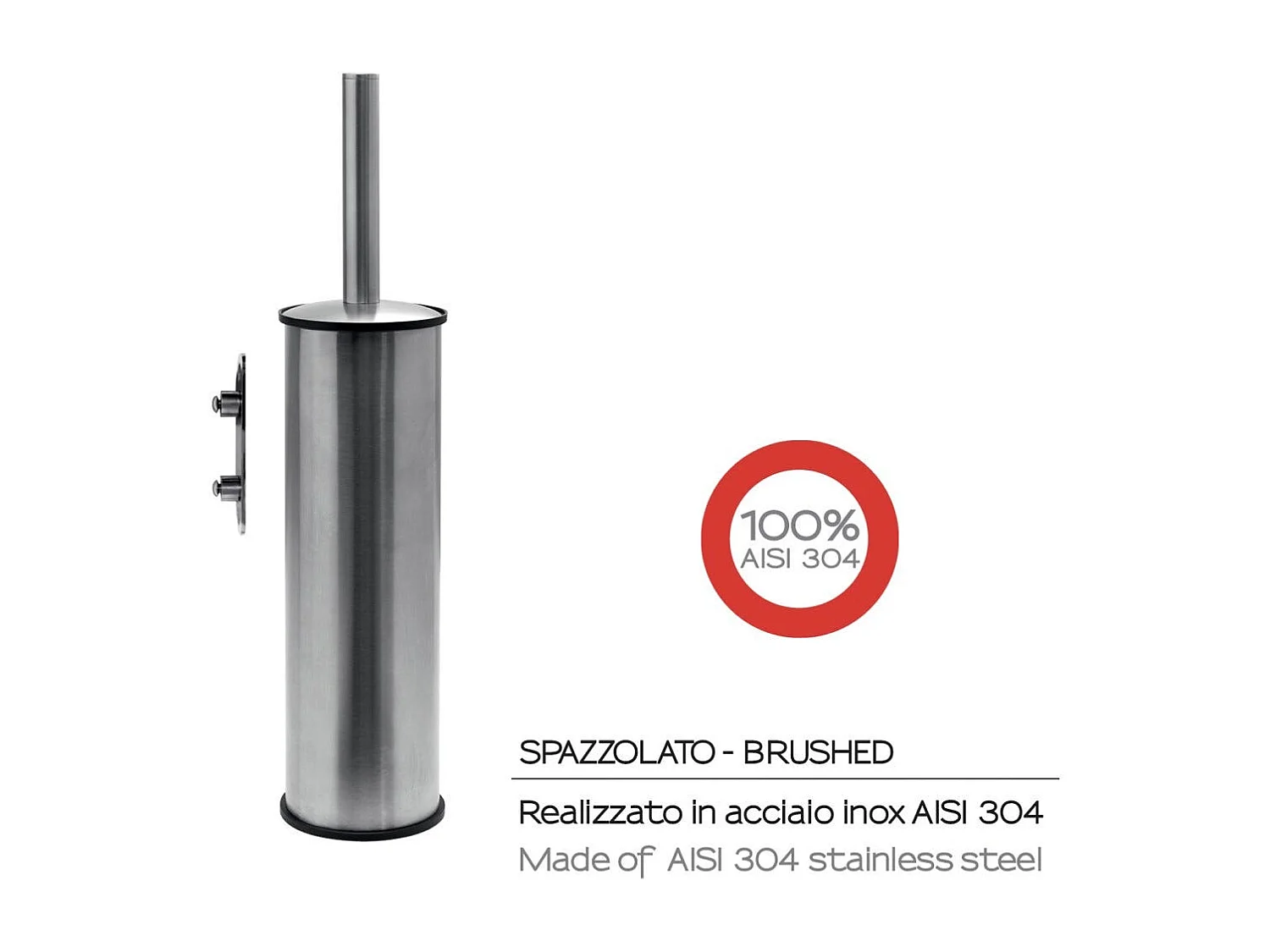 Brosse Wc Murale En Acier Inoxydable Brossé Aisi 304 - Touffe De Poils - Fixation Avec Vis Incluses | Loto