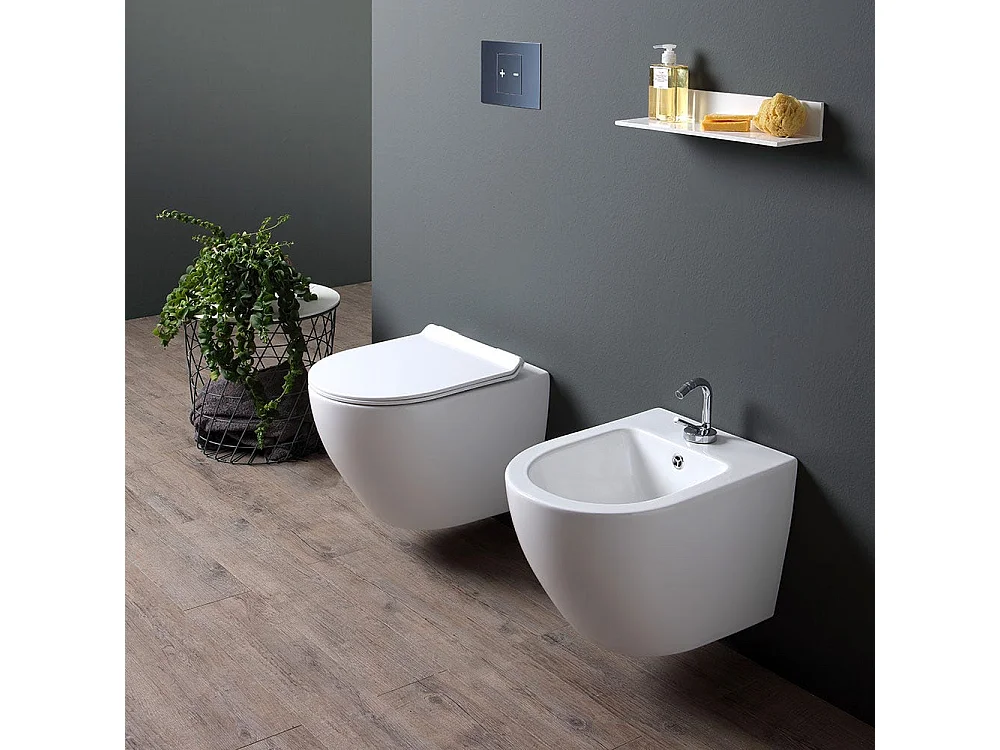 Ensemble Sanitaire Suspendu En Céramique Bidet Et Wc Avec Abattant | Folk