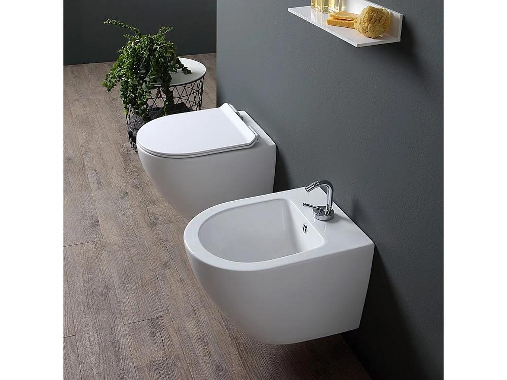 Ensemble Sanitaire Suspendu En Céramique Bidet Et Wc Avec Abattant | Folk