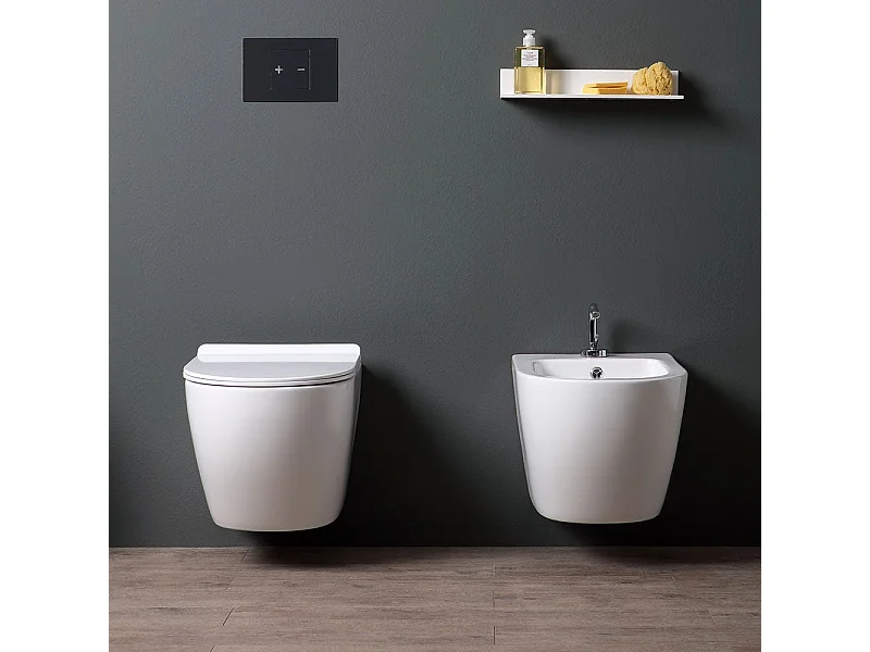 Ensemble Sanitaire Suspendu En Céramique Bidet Et Wc Avec Abattant | Folk