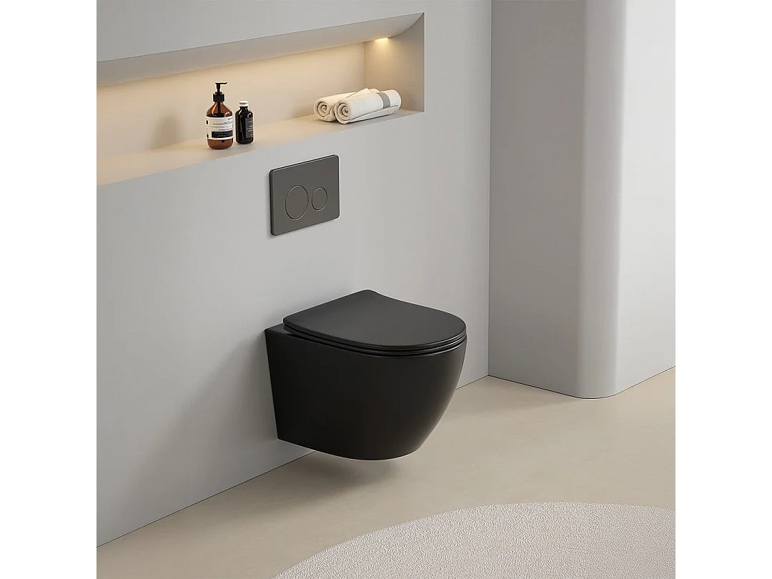 Wc Suspendu Rond Complet Avec Siège Wc Noir Mat | Folk