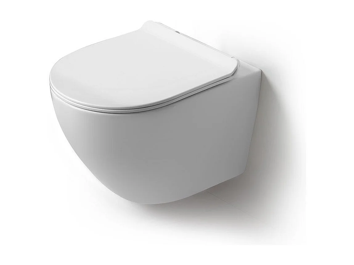 Cuvette De Wc Suspendue En Céramique Sans Rebord Avec Abattant | Folk