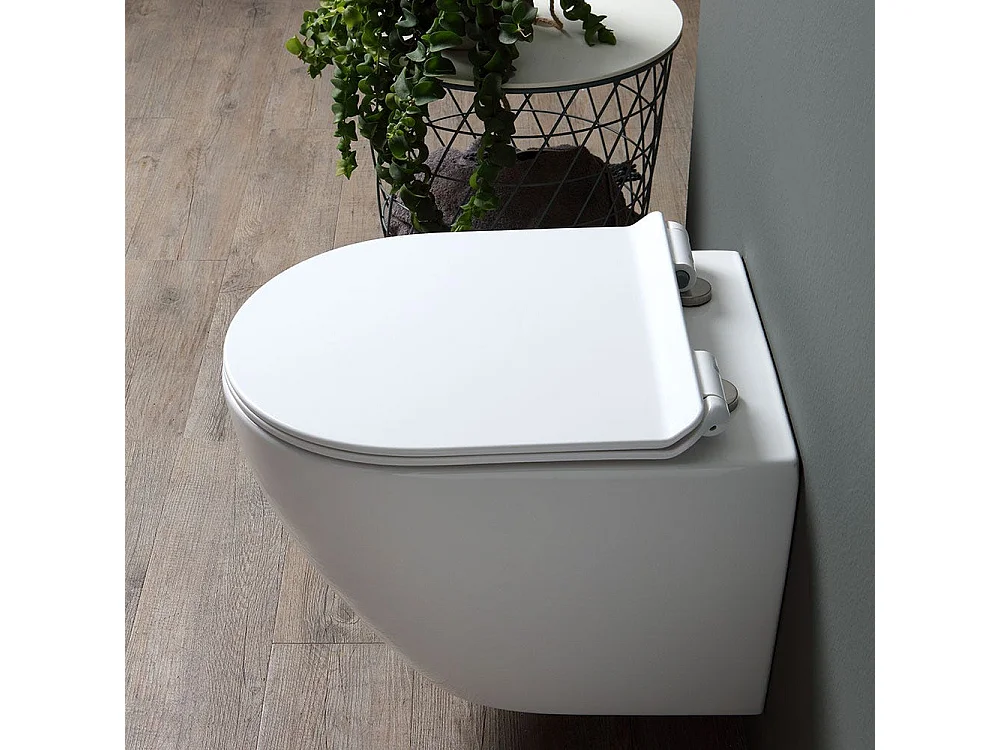 Cuvette De Wc Suspendue En Céramique Sans Rebord Avec Abattant | Folk