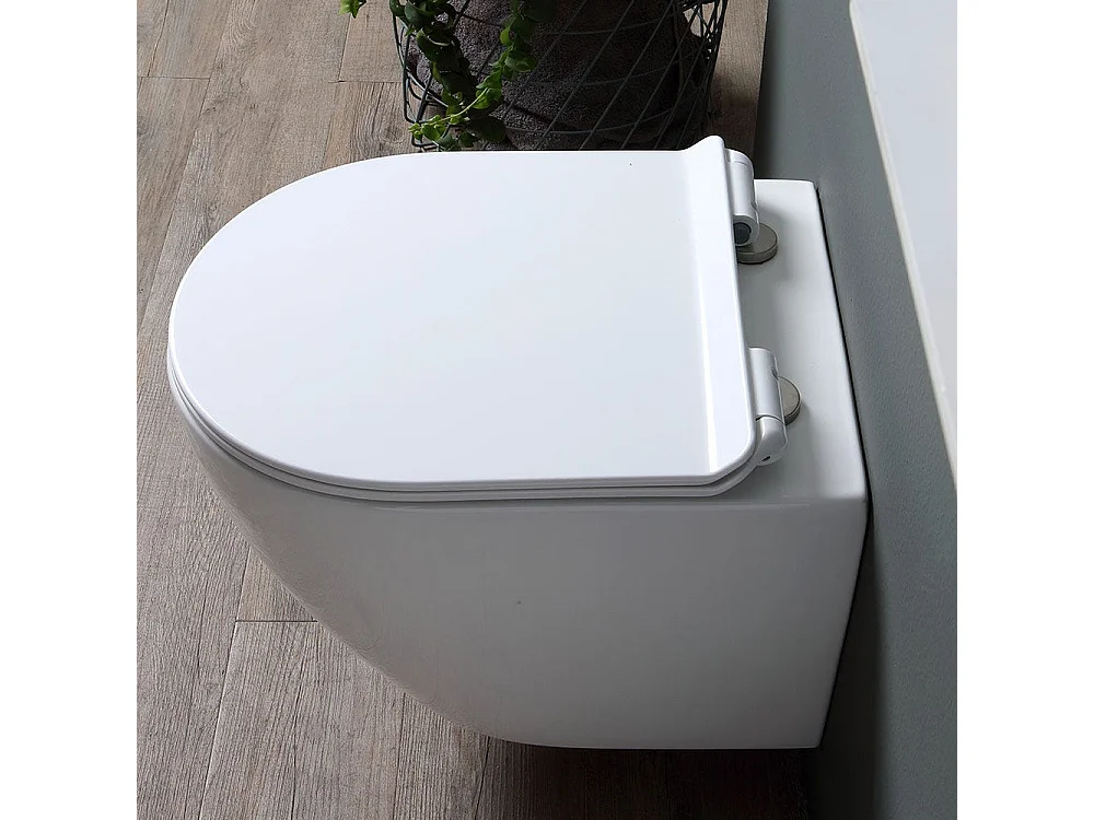 Cuvette De Wc Suspendue En Céramique Sans Rebord Avec Abattant | Folk