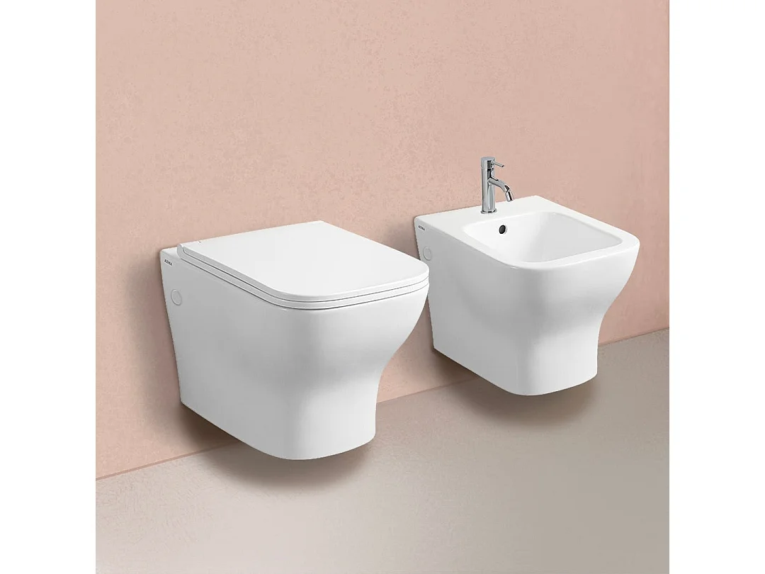 Paire D'articles Sanitaires : Bidet Et Toilette Suspendue En Céramique Blanche | Swing