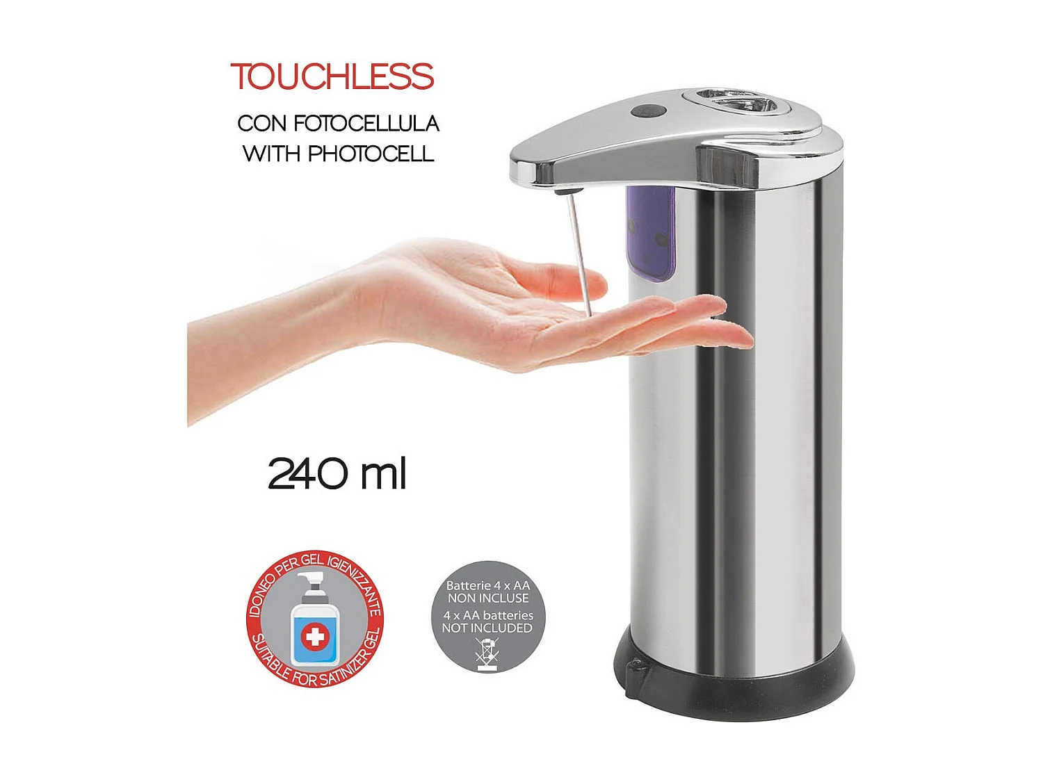 Distributeur De Savon/Gel De Comptoir 240 Ml Chrome Acier Inoxydable| Chromis