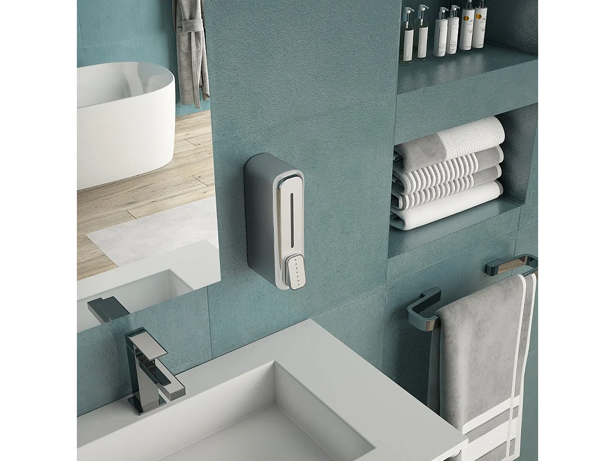 Distributeur De Savon Ou De Gel Désinfectant Blanc 350Ml En Résine Montage Mural  | Mullet