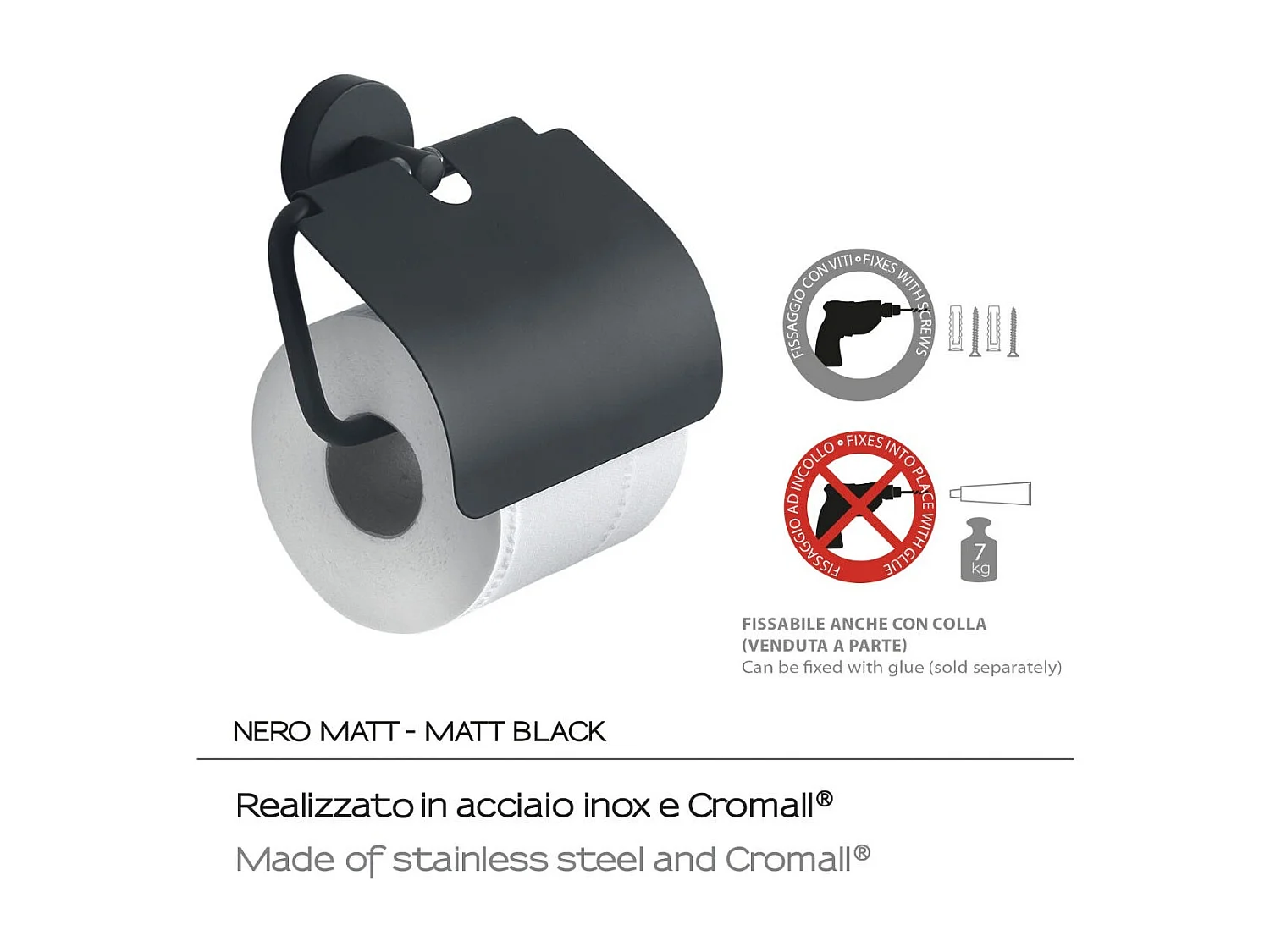 Porte-Rouleaux De Papier Toilette Mural En Acier Inoxydable Noir Mat  | Violetta