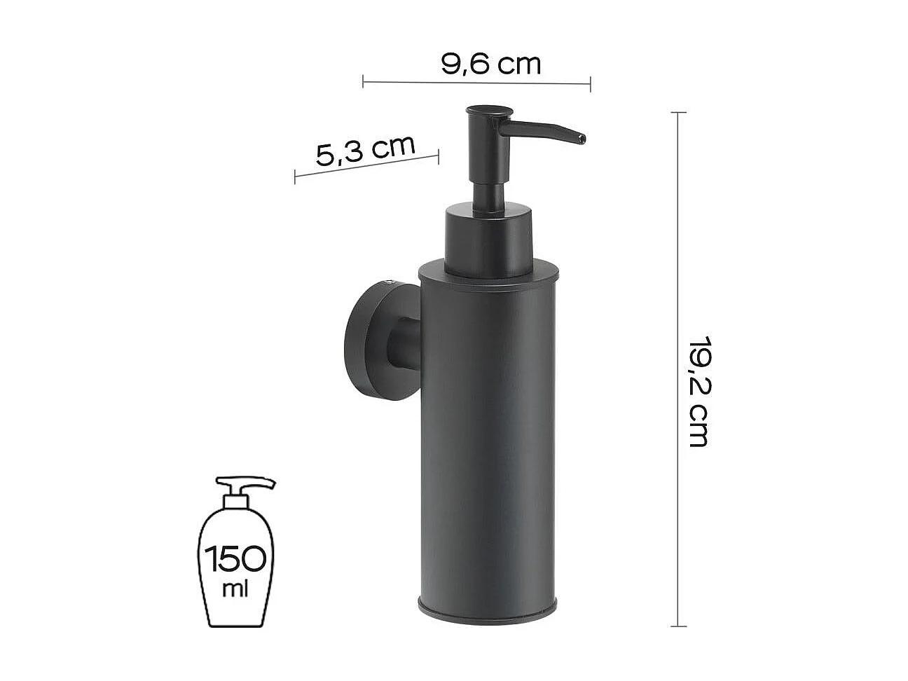 Distributeur De Savon Liquide Rond 150Ml Noir Mat | Seal
