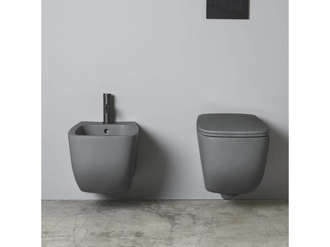 Paire D'appareils Sanitaires Muraux En Céramique Gris Mat | Mozart