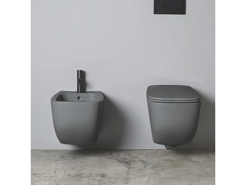Paire D'appareils Sanitaires Muraux En Céramique Gris Mat | Mozart