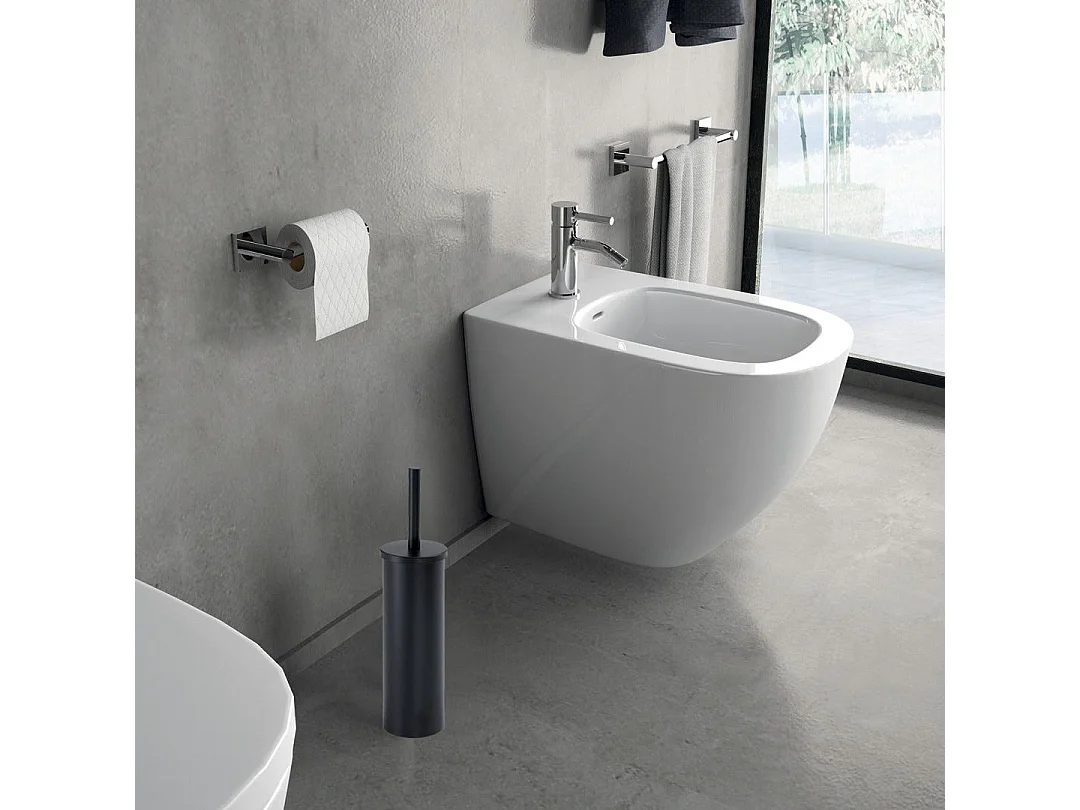 Porte-Balai De Toilette Noir Mat Avec Touffe De Poils | Ginestra