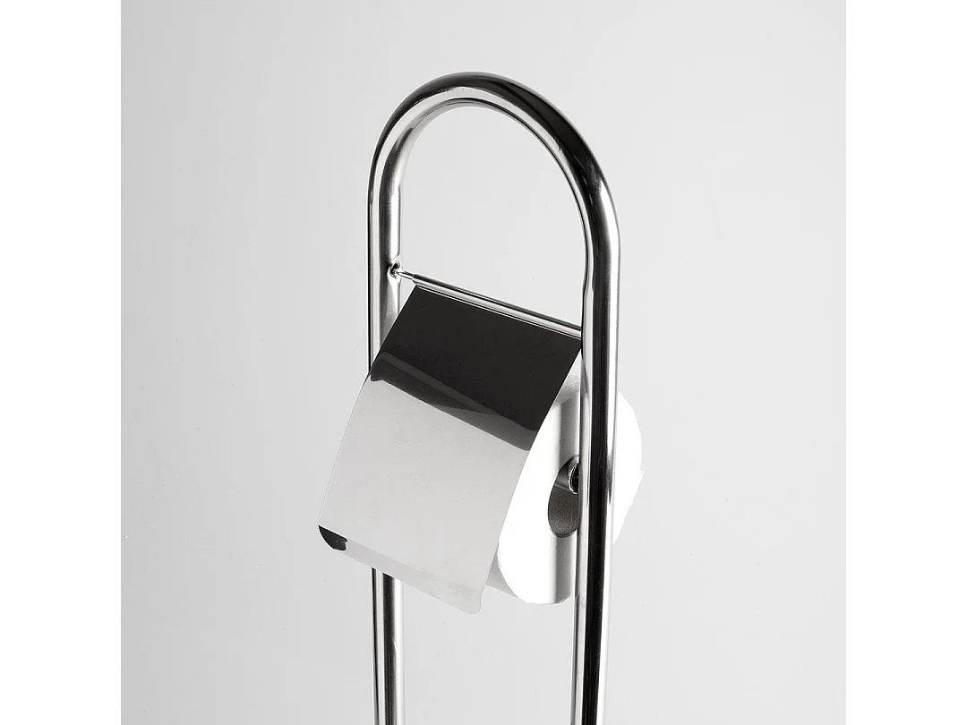 Porte-Rouleau De Papier Toilette Couvert Et Porte-Brosse De Toilette Chromé À Base Ronde