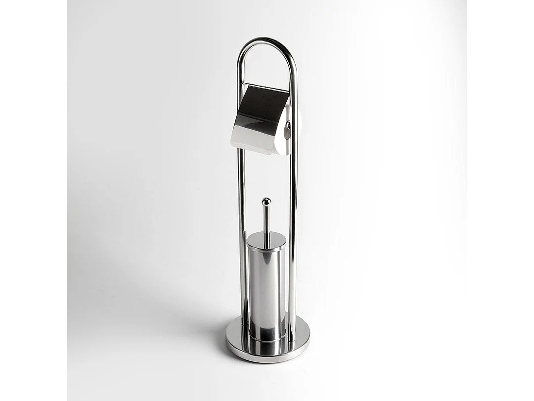 Porte-Rouleau De Papier Toilette Couvert Et Porte-Brosse De Toilette Chromé À Base Ronde