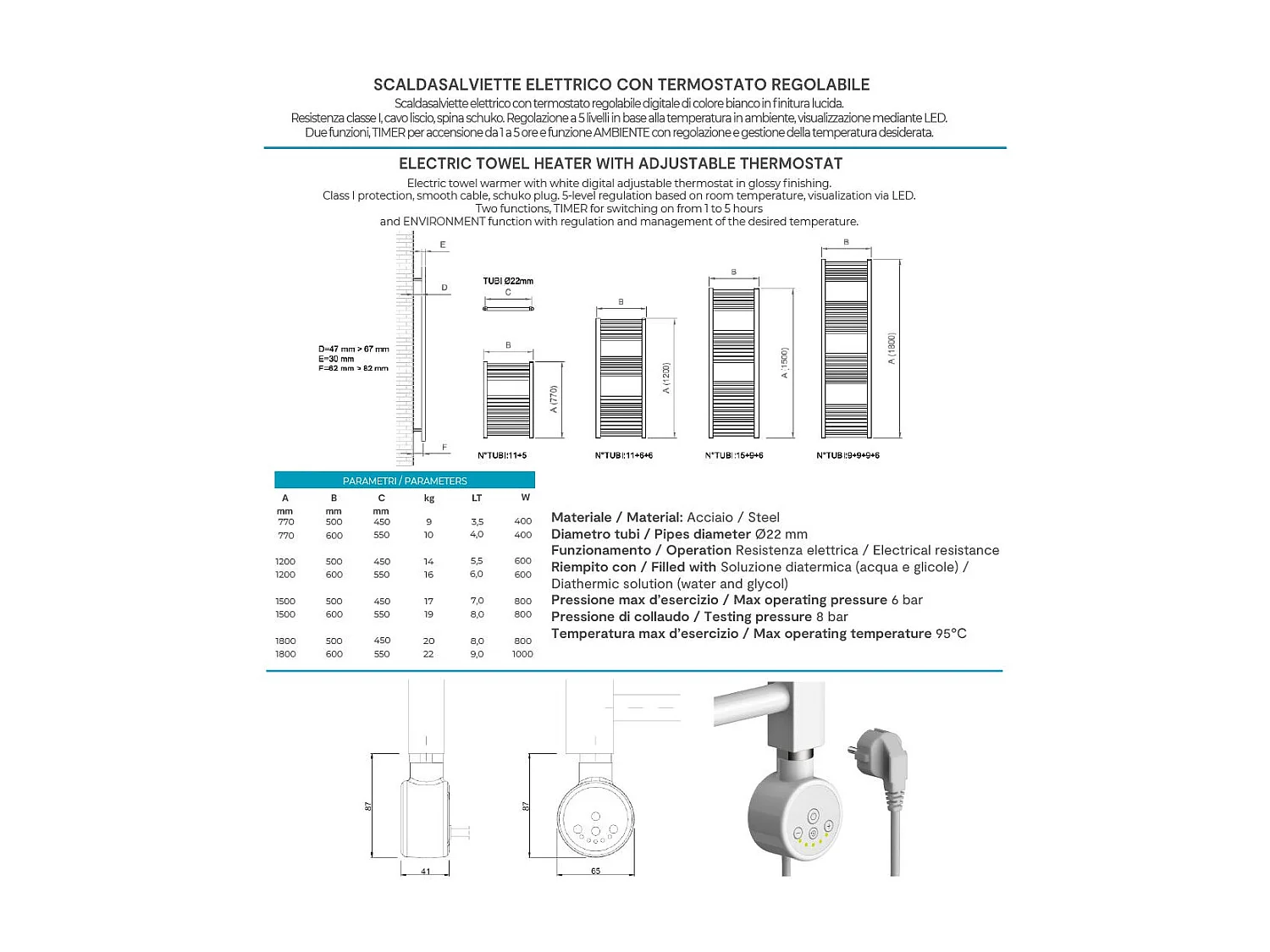 Termoradiateur De Salle De Bain Électrique 60X180 Thermostat Réglable