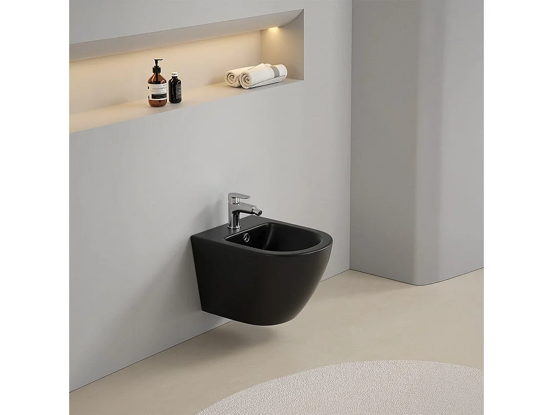 Ensemble De Sanitaires Suspendus Noir Mat Avec Siège De Toilette | Folk