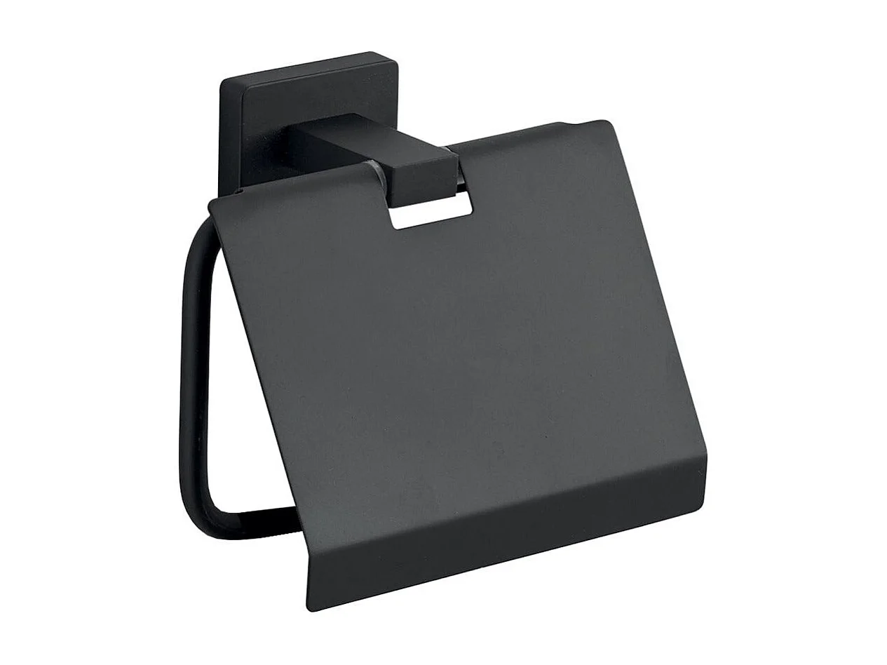 Porte-Rouleau De Papier Toilette Couvert En Acier Noir Mat | Atene