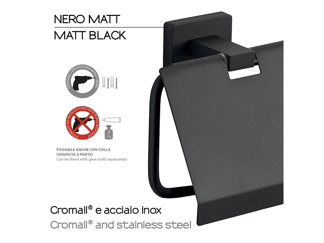 Porte-Rouleau De Papier Toilette Couvert En Acier Noir Mat | Atene
