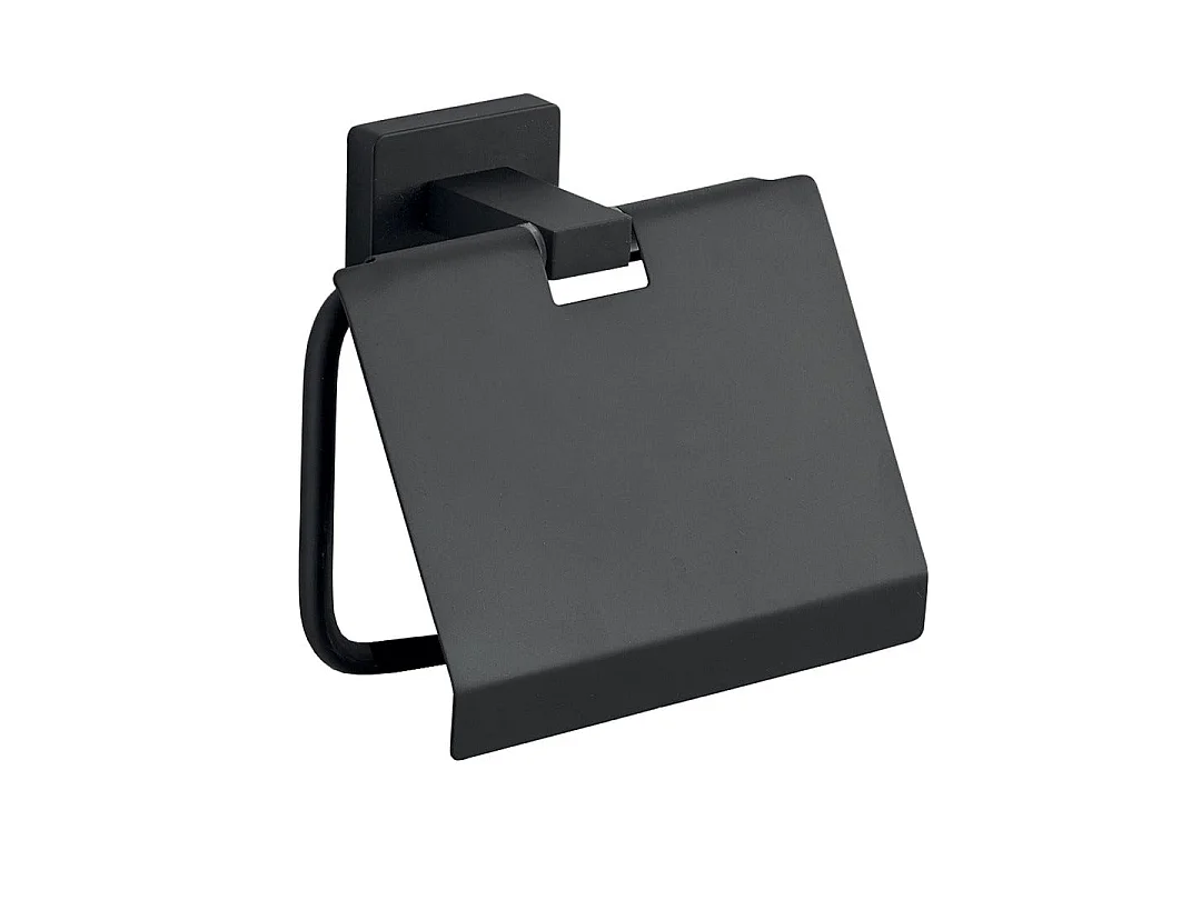 Porte-Rouleau De Papier Toilette Couvert En Acier Noir Mat | Atene