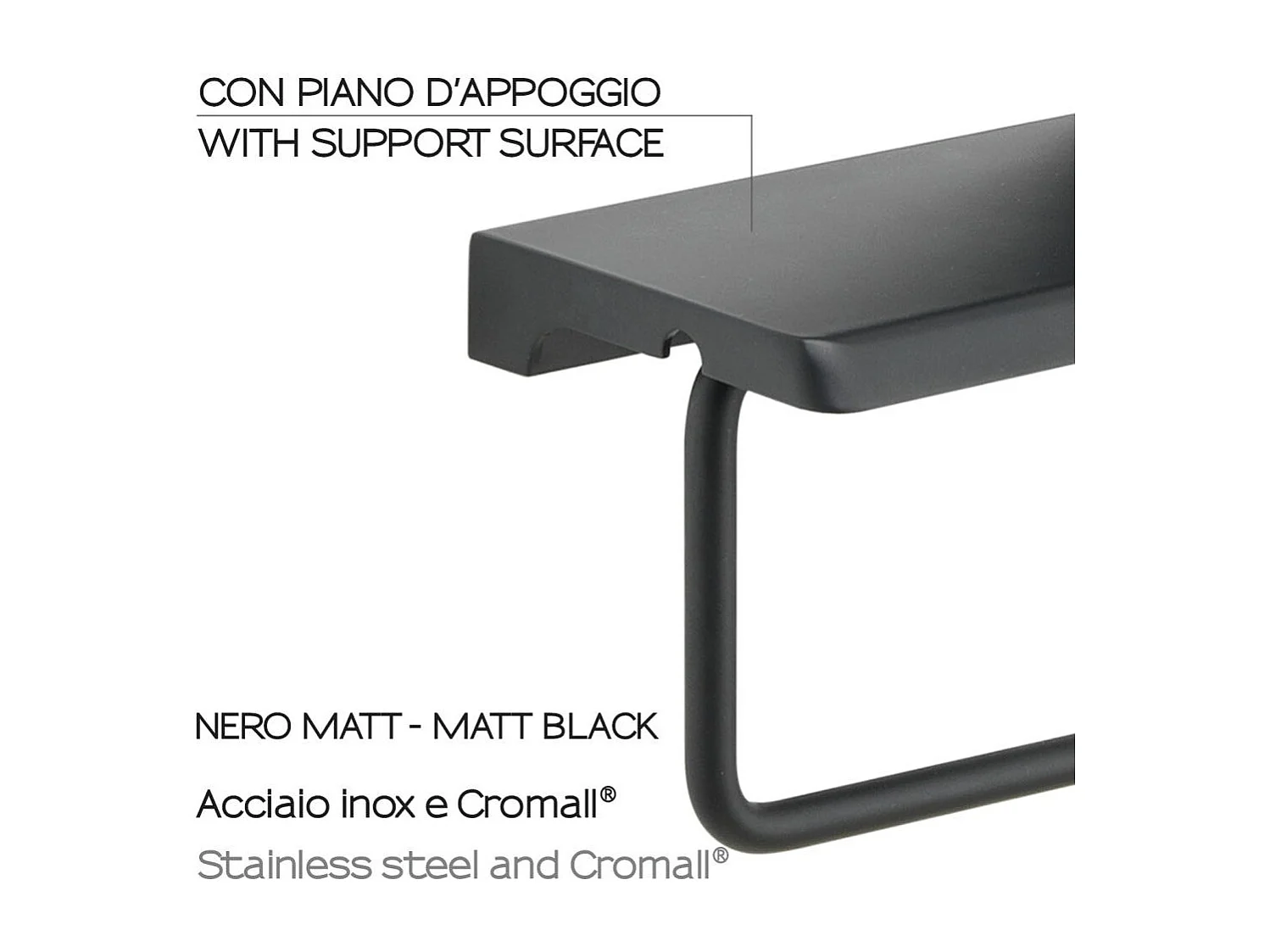 Porte-Rouleau Avec Tablette En Acier Noir Mat