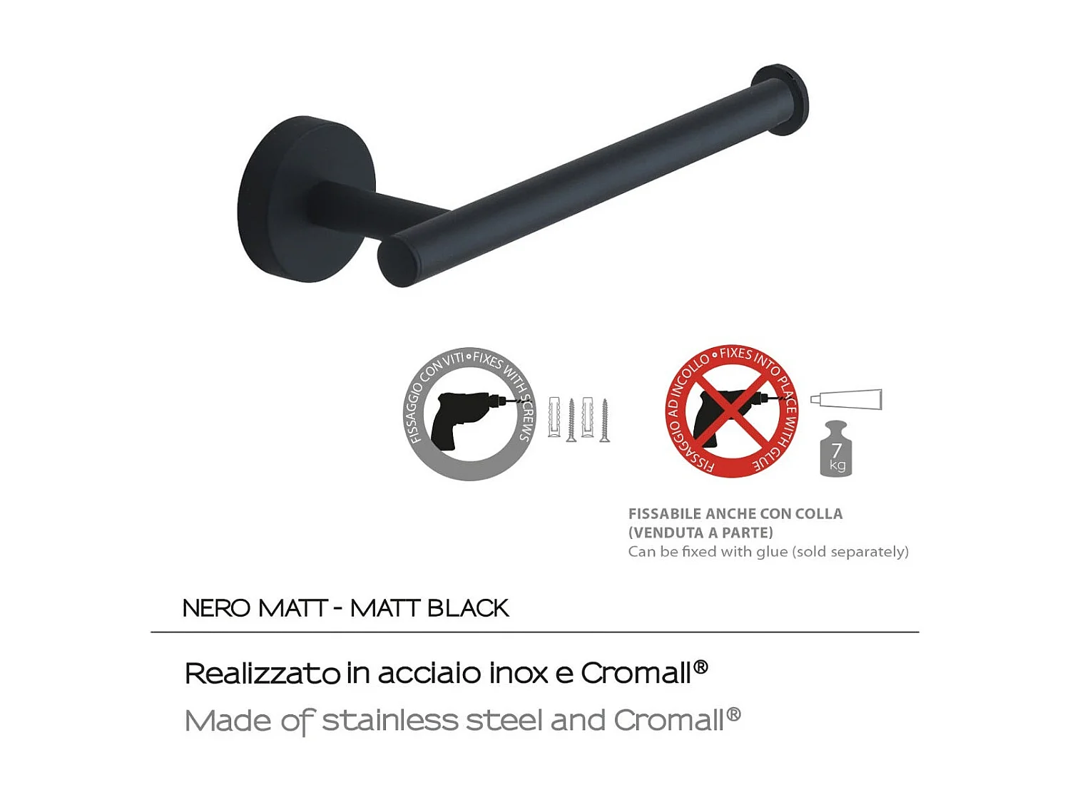 Porte-Rouleaux De Papier Toilette Mural En Acier Inoxydable Noir Mat | Violetta