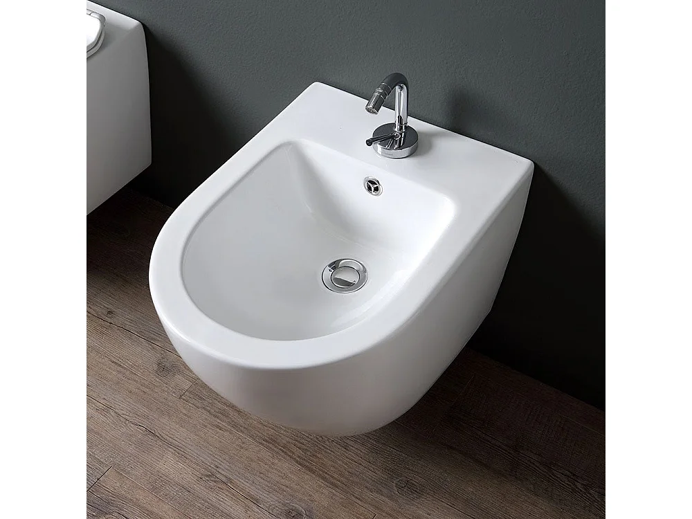Bidet Suspendu Rond En Céramique Blanc | Folk