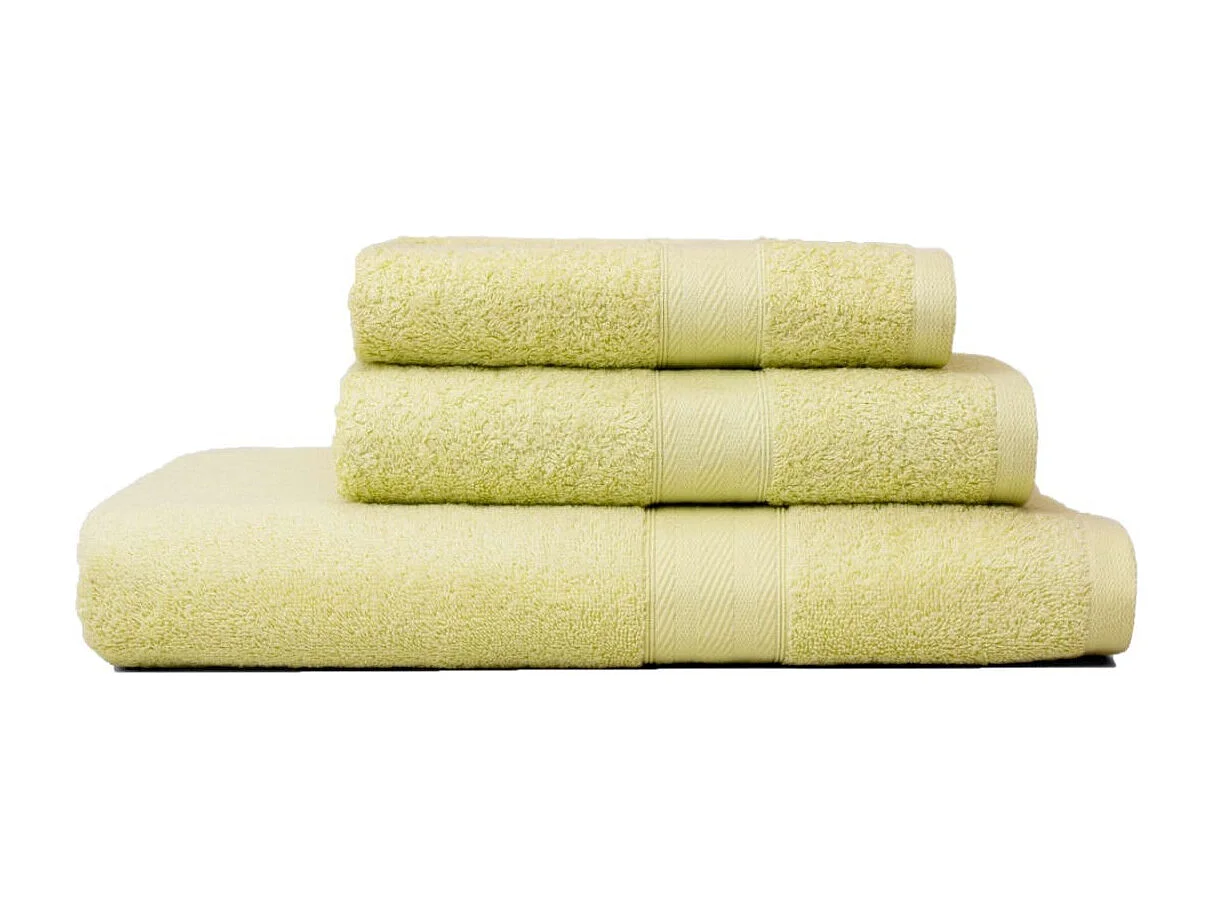 Ensemble Coordonné De 3 Pièces De Serviettes De Bain En Coton De Couleur Céleri De Différentes Tailles | Teddy