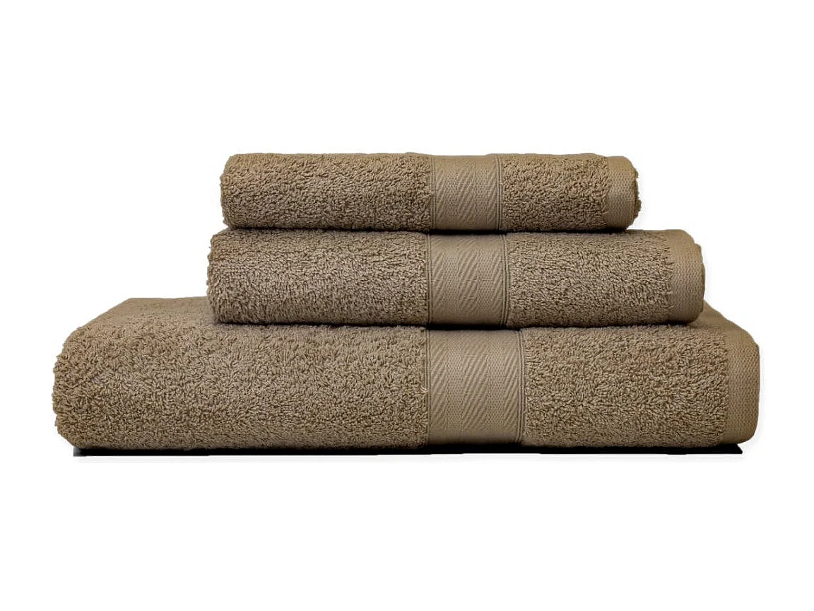 Elot De 3 Serviettes De Toilette Coordonnées En Coton Éponge De Couleur Noisette, De Tailles Différentes | Teddy