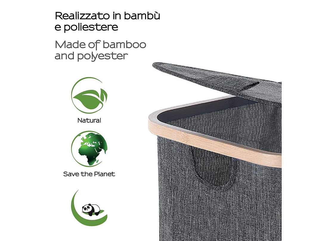 Panier À Linge En Bambou Et Polyester Gris 87Lt