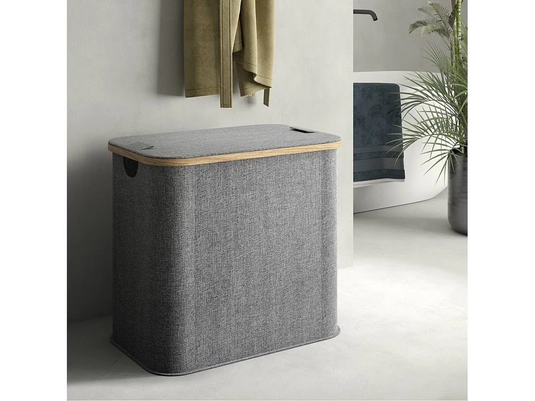 Panier À Linge En Bambou Et Polyester Gris 87Lt