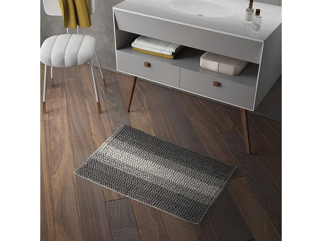 Tapis Antidérapant 50X80 Gris En Coton Et Microfibre | Benjamin