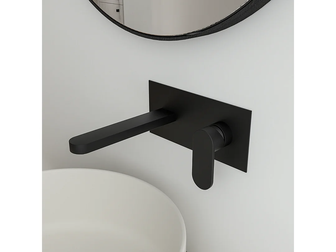 Melangeur Mural Pour Lavabo En Noir Mat, Bec De 180 Mm | Amalfi