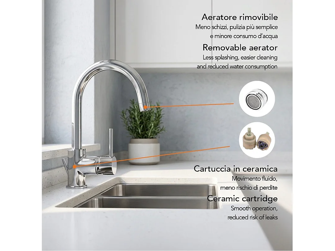 Mitigeur De Lavabo Avec Bec Haut Et Long Pivotant | Salice