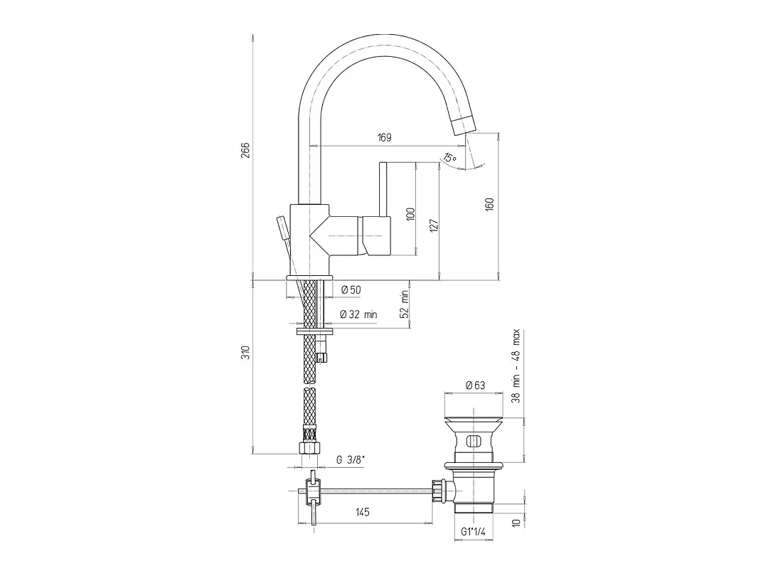 Mitigeur De Lavabo Avec Bec Haut Et Long Pivotant | Salice