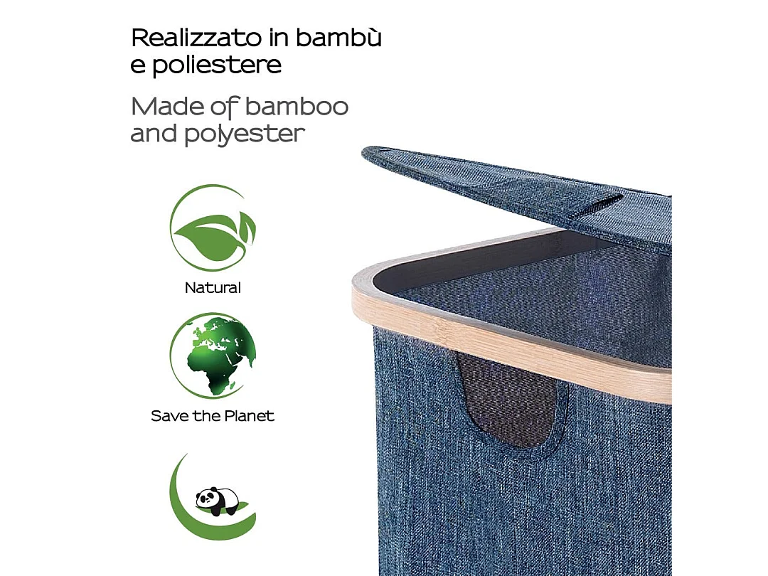 Grand Panier À Linge En Bambou Et Polyester Bleu