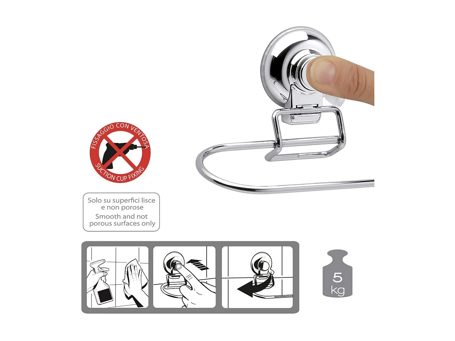 Porte-Serviette À Ventouse 30Cm Métal Chromé | Menta