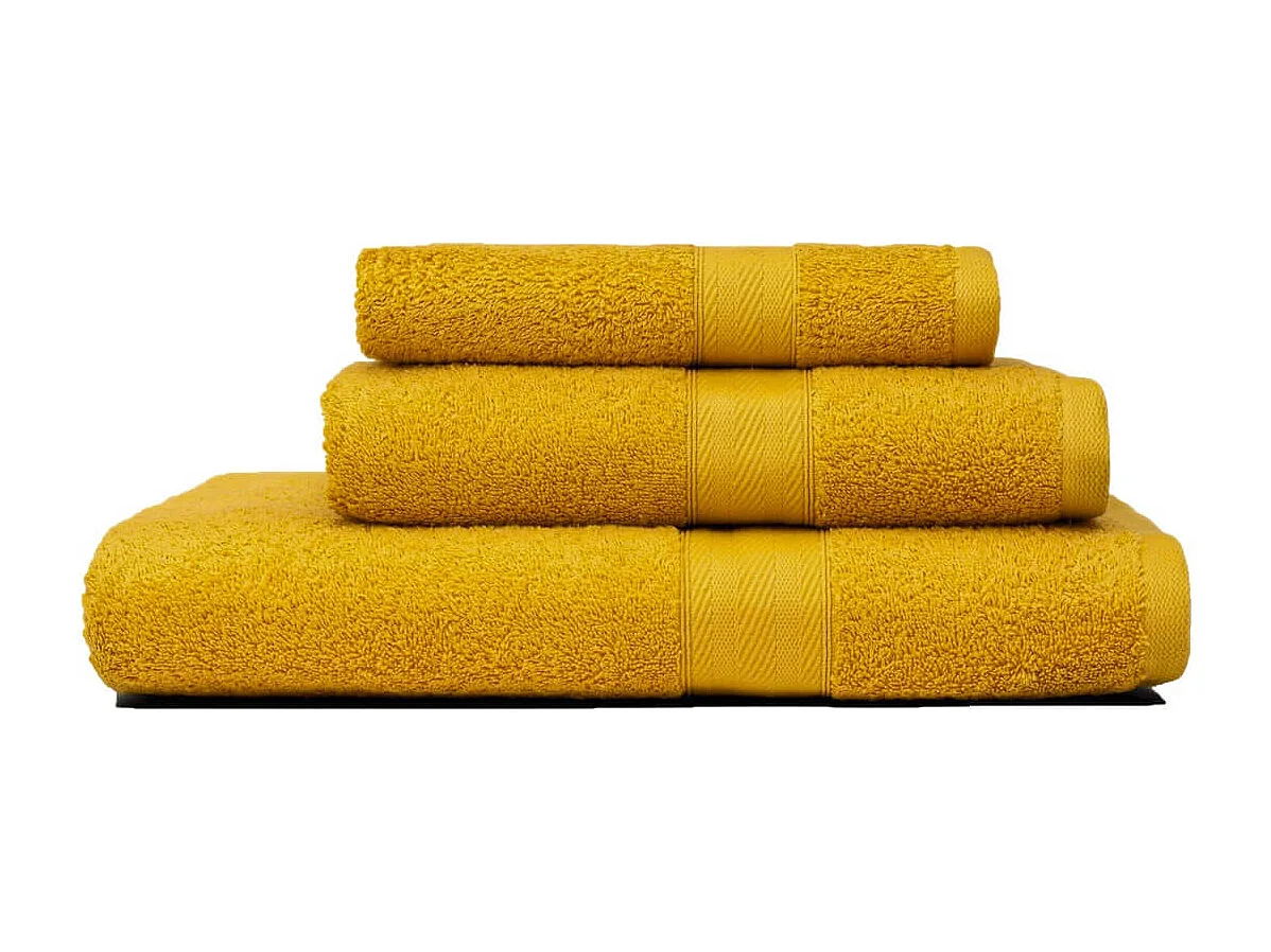 Set 3 Serviettes De Bain Coordonnées En Coton Éponge Ocre | Teddy