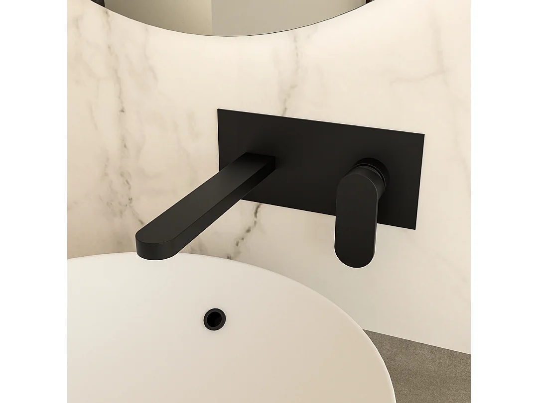 Robinet De Lavabo Mural Noir Mat | Amalfi