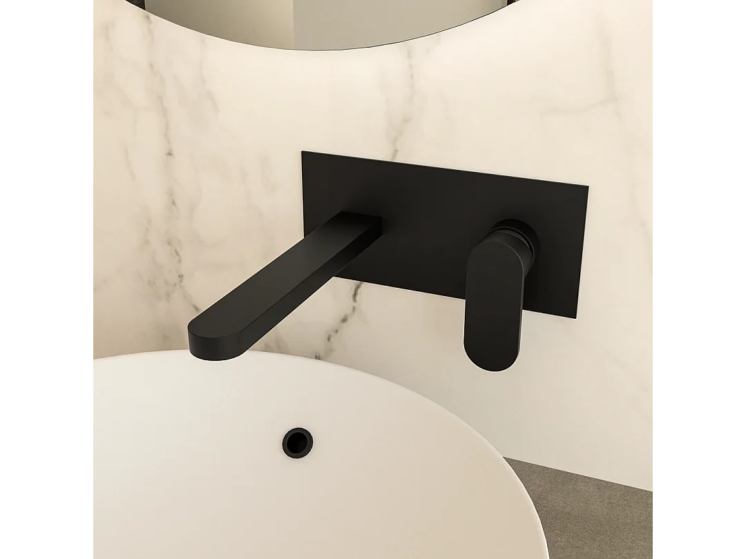 Robinet De Lavabo Mural Noir Mat | Amalfi