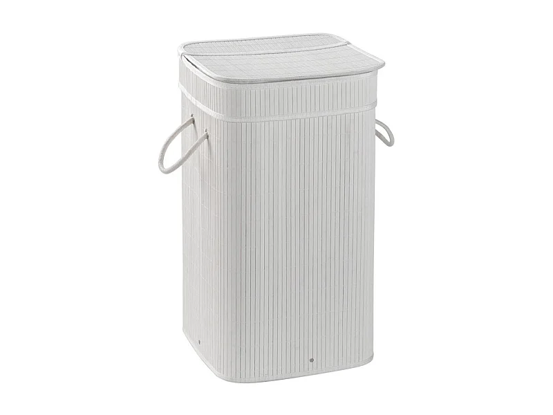 Porte-Linge En Bambou Blanc Avec Sac Amovible