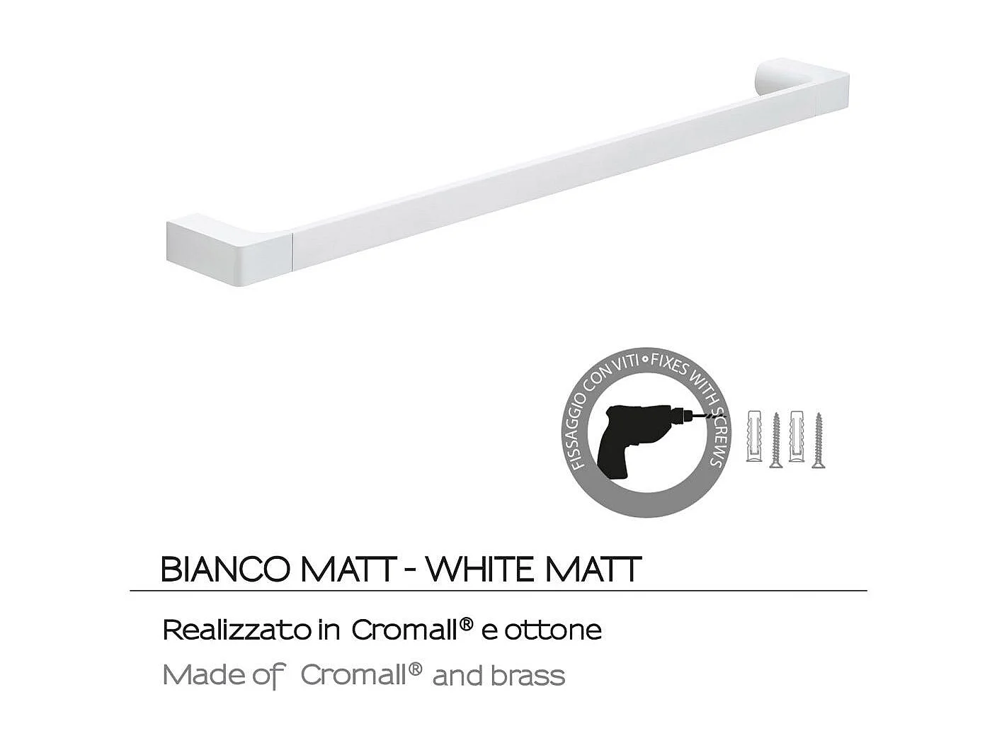 Porte-Serviettes 60 Cm Blanc Mat Laiton Chromé - Fixation Avec Vis Incluses | Giacinto