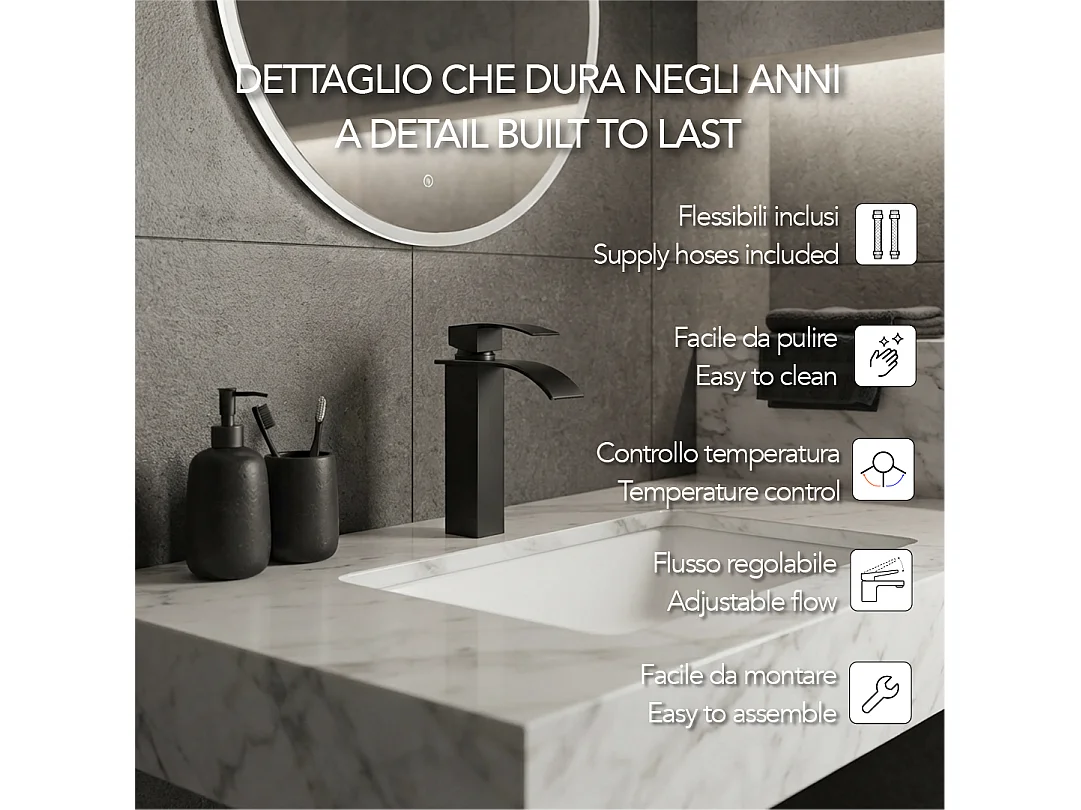 Robinet De Lavabo Haute Cascade Noir Mat | Nardis