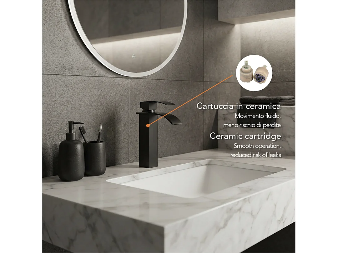 Robinet De Lavabo Haute Cascade Noir Mat | Nardis